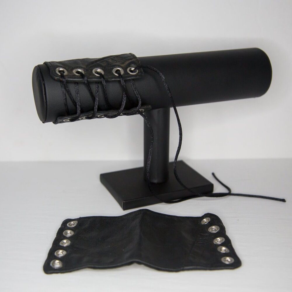 SOLD Renaissance Faire Medieval Style Black Leather Gauntlet Bracelets Set